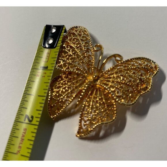 Napier Butterfly Brooch Pin Gold Tone Metal Filigree Vintage 1980s - Picture 4 of 4